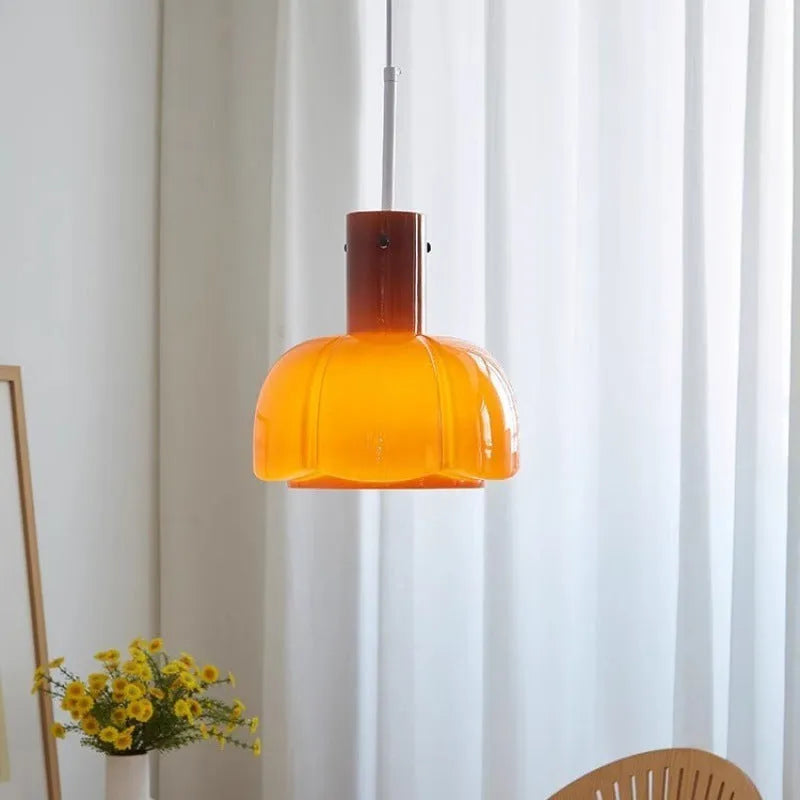 Retro glass bud pendant chandelier in caramel colour for dining room ceiling tricolor light