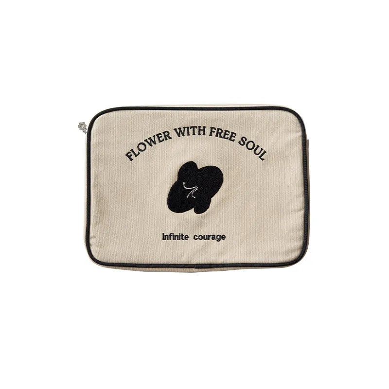 Canvas notebook liner bag with embroidery line terms flowers pattern in simplicity style