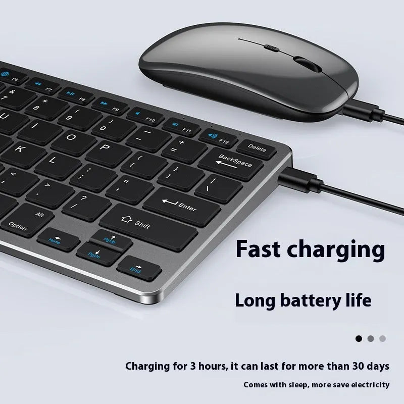 Ultra-thin wireless keyboard and mouse combo in black, gun colour, or silver with protective keyboard cover