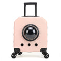 Hard-shell PVC pet flight trolley case cat carrier in pink, burgundy, white, or orange.