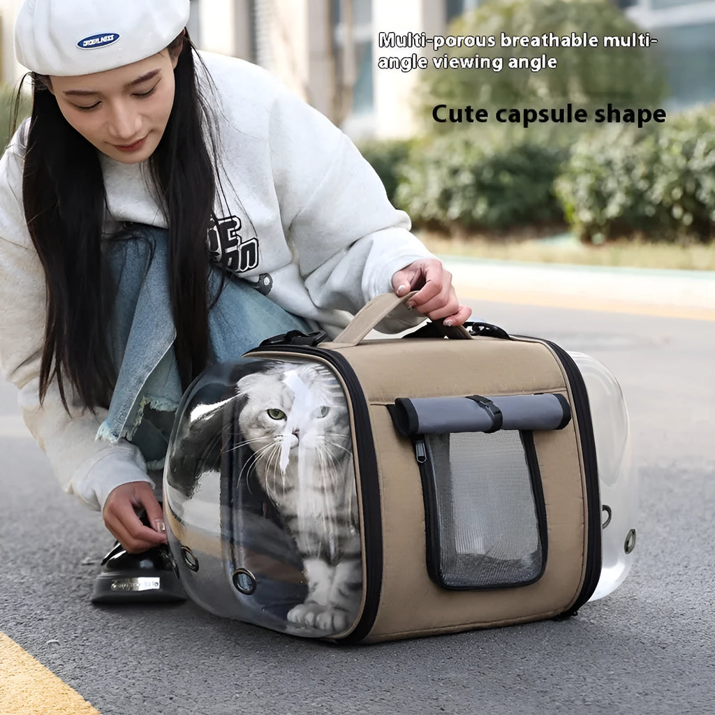 Outdoor portable pet carrier bag with roller shutter design in four colours for cats under 10kg