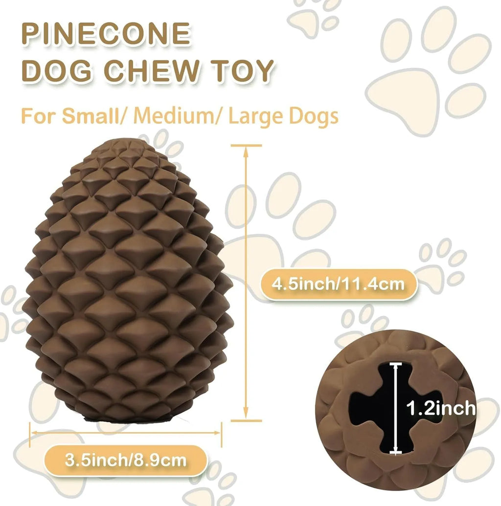 Natural rubber pine cone shaped dog toy with treat dispenser for medium and large aggressive chewers