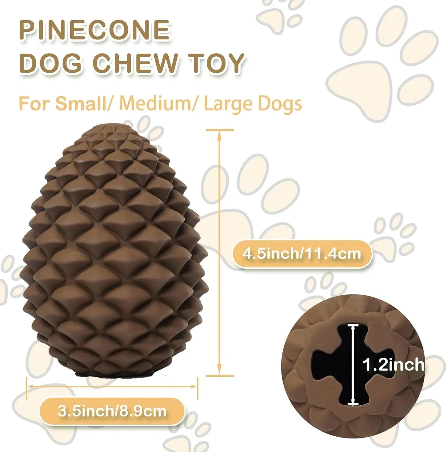 Natural rubber pine cone shaped dog toy with treat dispenser for medium and large aggressive chewers