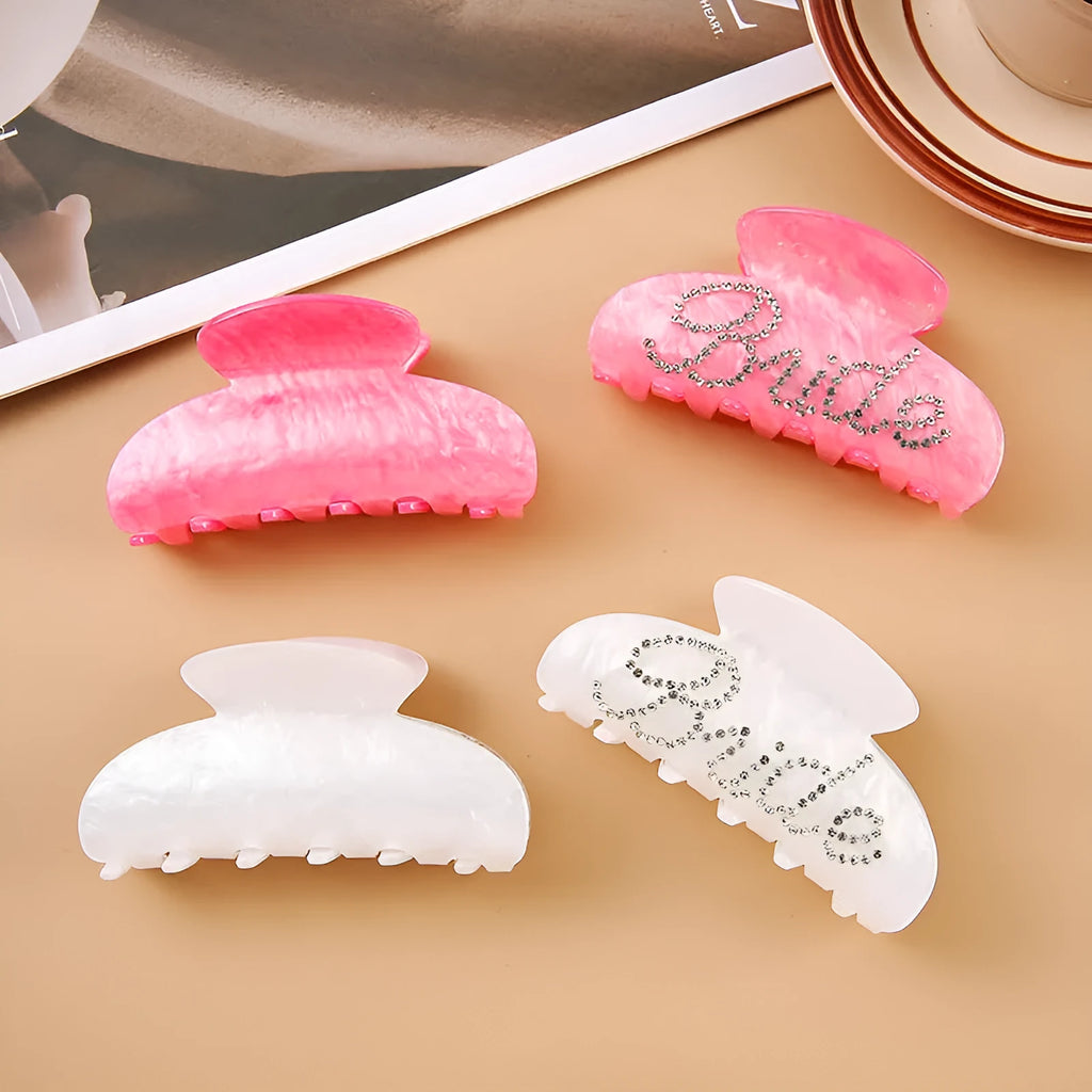 10cm pink and white acrylic shower clip barrettes with diamond spot drill pattern
