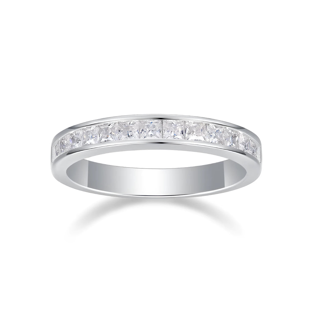 Wedding ring set with moissanite stone S925 silver platinum plating gift box sizes 5-9