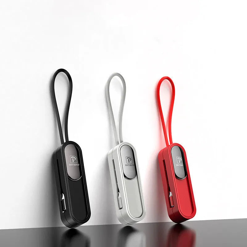 Black magnetic three-in-one USB charging cable showing three connectors with 0.4m length