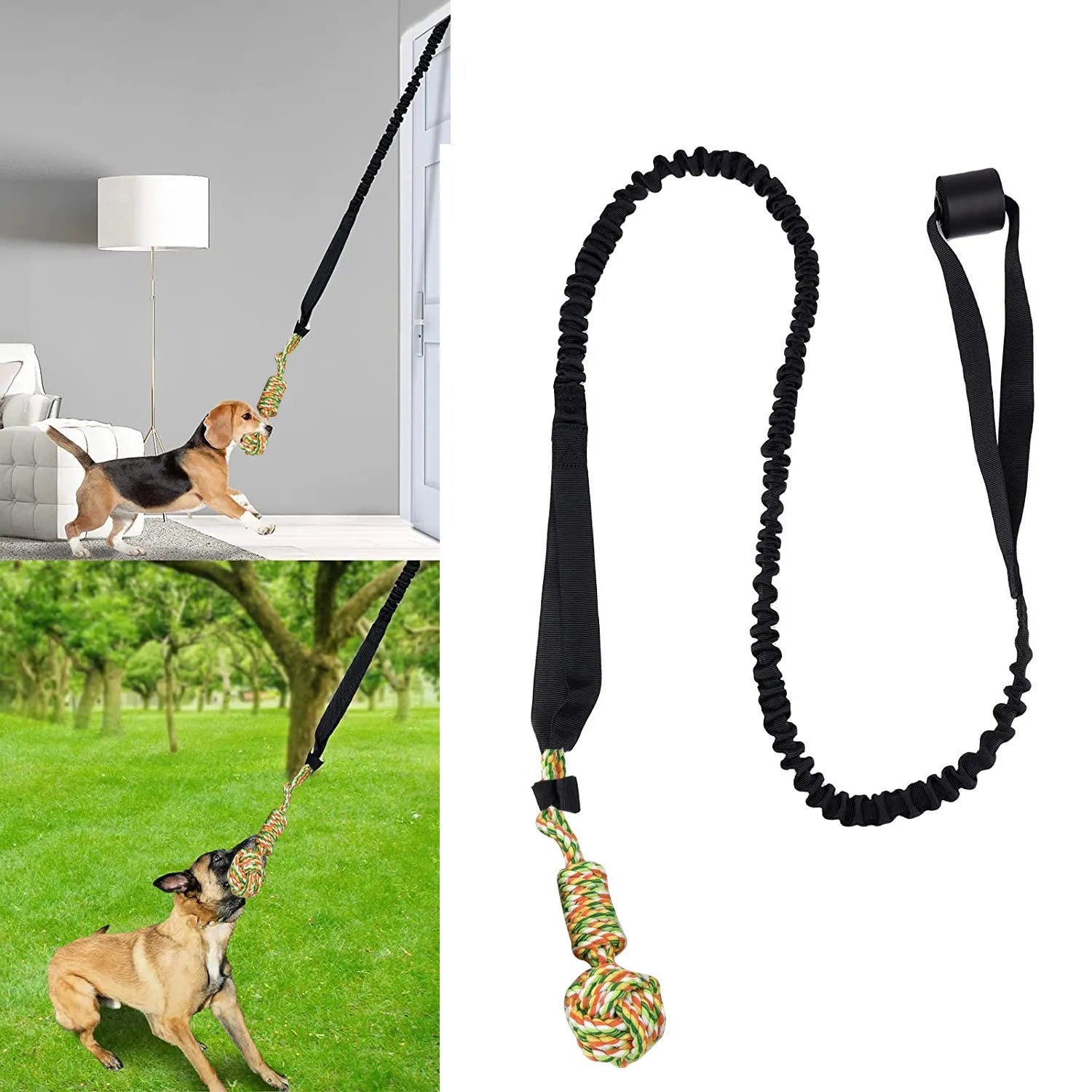 Cotton thread dog tug-of-war rope toy in black, grey or red colours for interactive play