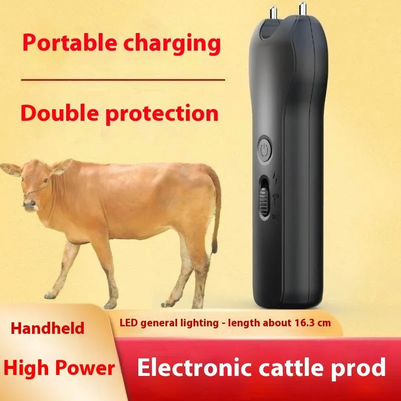 Electric livestock driving device black colour 17.6W 180x125x65mm next to animal on farm