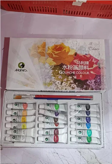 Marley gouache paint set showing 12ml tubes in a box with 12, 18, or 24 colour options