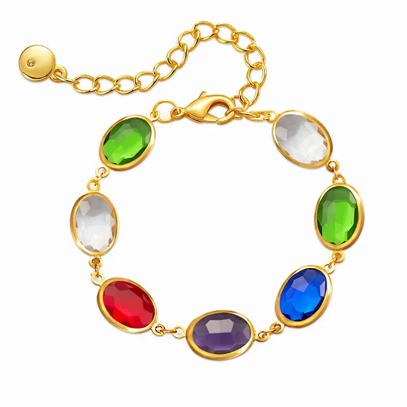 Geometric women's copper bracelet with glass inlay in blue, green, and multicolor options
