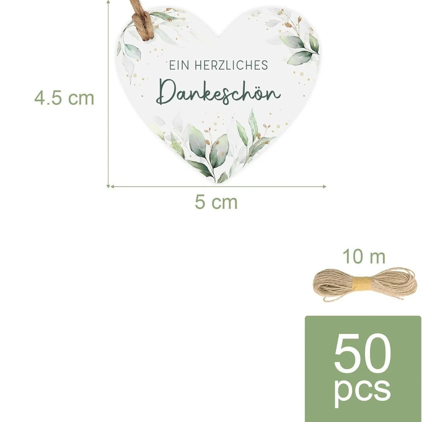 Set of 50 flower heart-shaped paper gift tags in two colour styles, showing half-handmade craft detail.