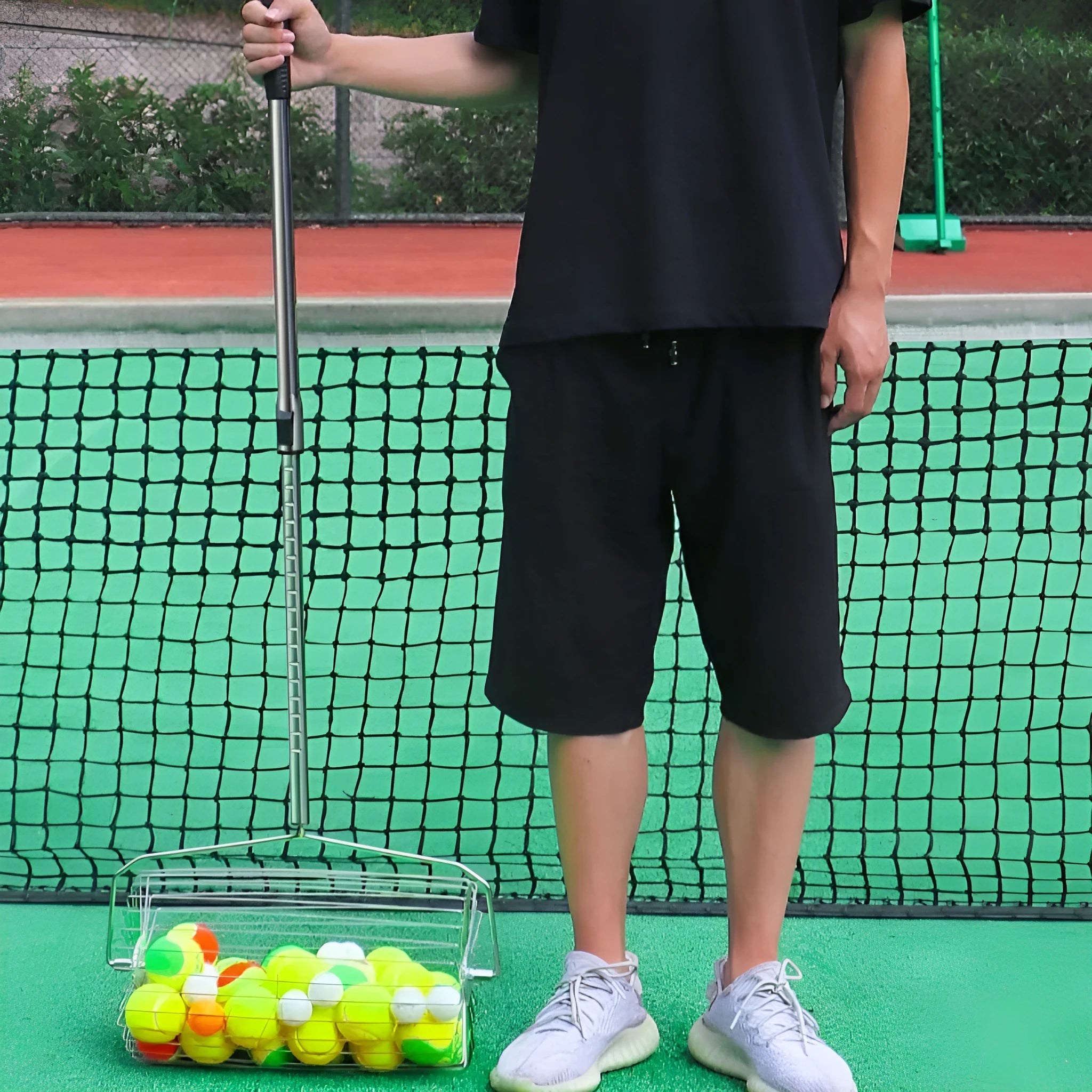 Stainless steel tennis ball picker with large adjustable roller, shown in classic and extra large capacity styles.