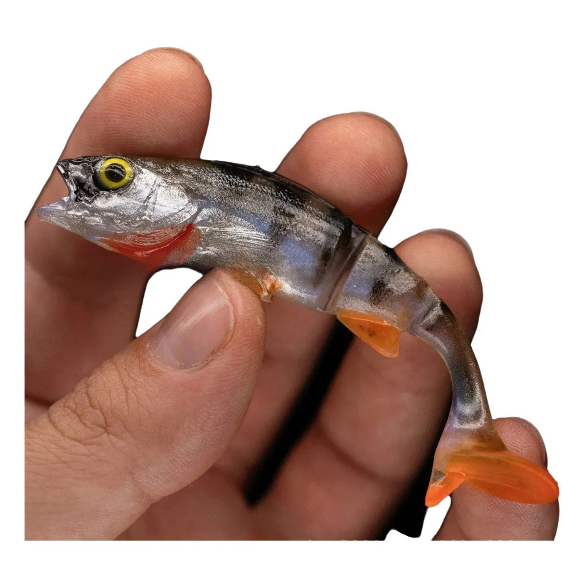 Soft plastic fishing lure with fish-shaped design and split T-tail for natural swimming action