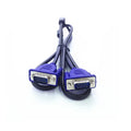 Black VGA cable with blue connector housings and nickel-plated terminals for computer monitor connections