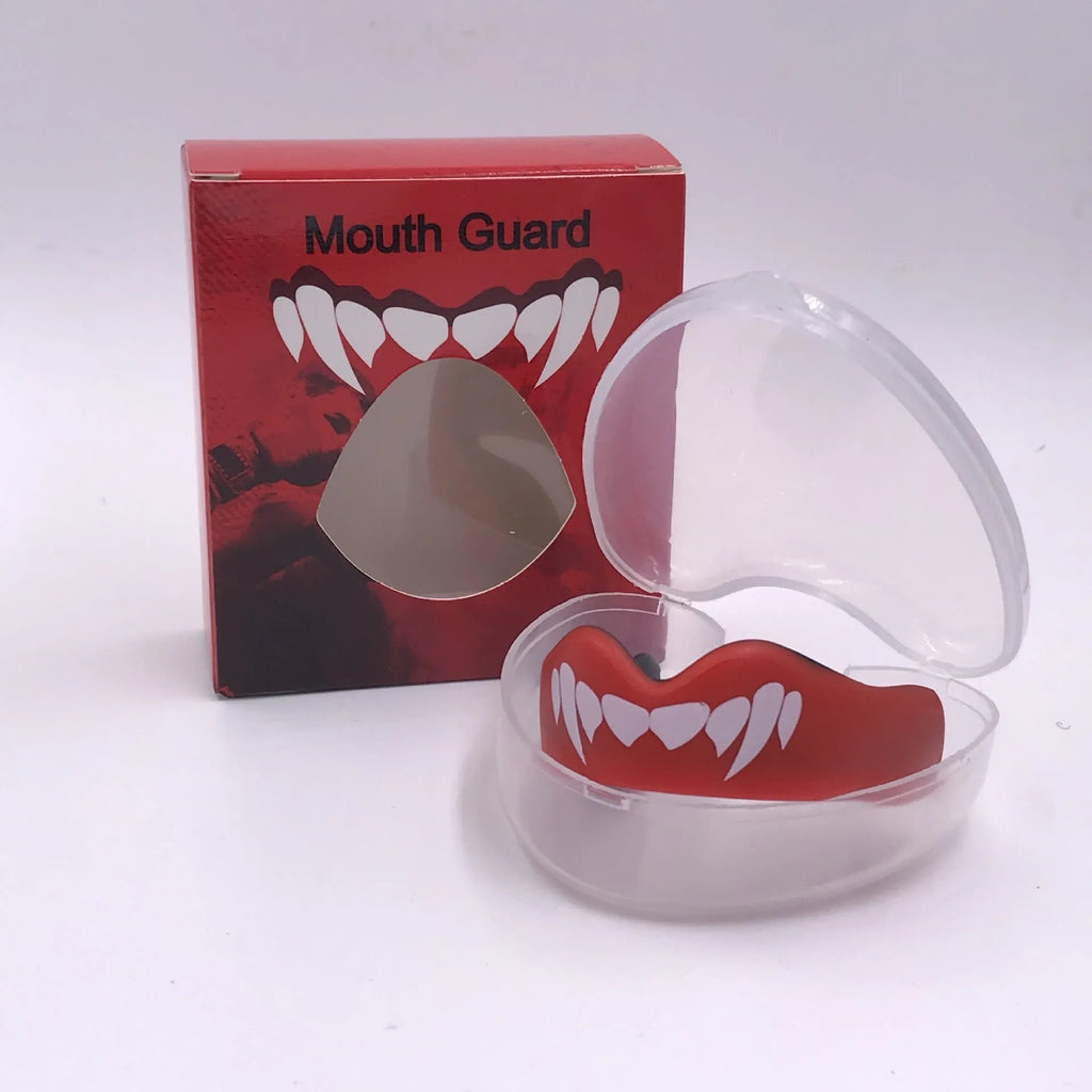 Adult boxing mouthguard with printed tooth socket design in black, red or blue colour options