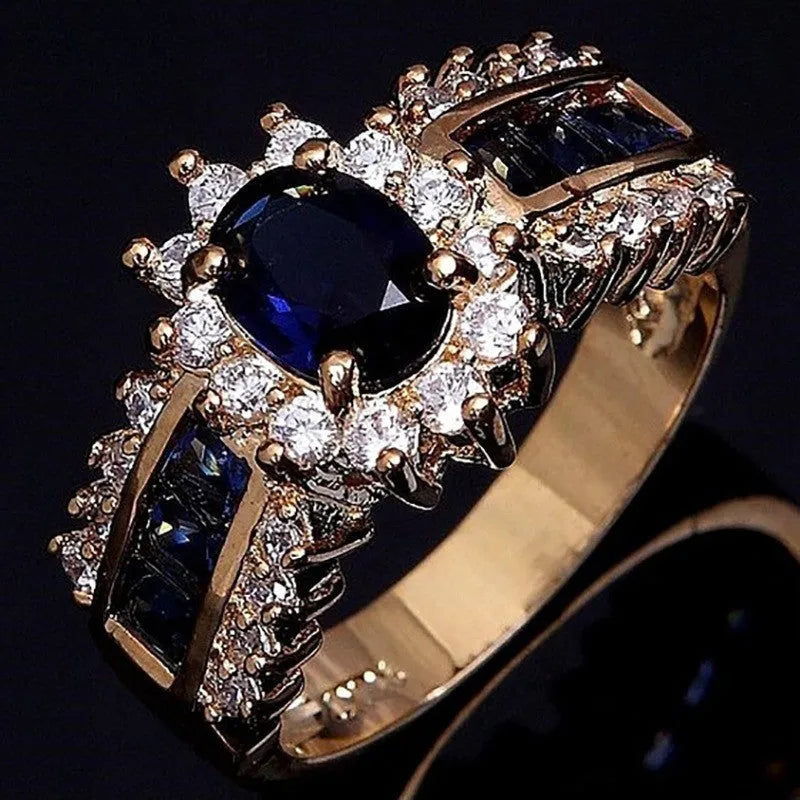 Personalised sunflower blue diamond and square cut blue or purple zircon rings for men and women.