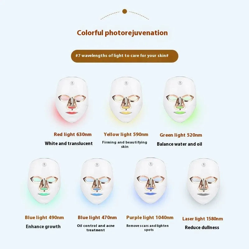 White rose gold LED beauty mask device with touch controls and facial treatment lights