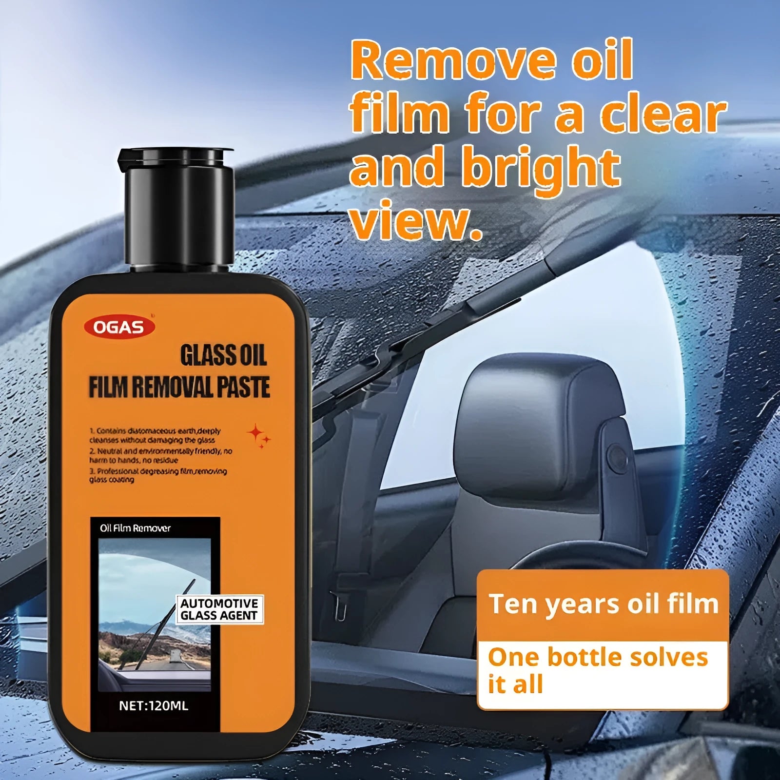 OGAS heavy-duty car glass degreasing cleaning paste with oil film remover in 150ml bottle