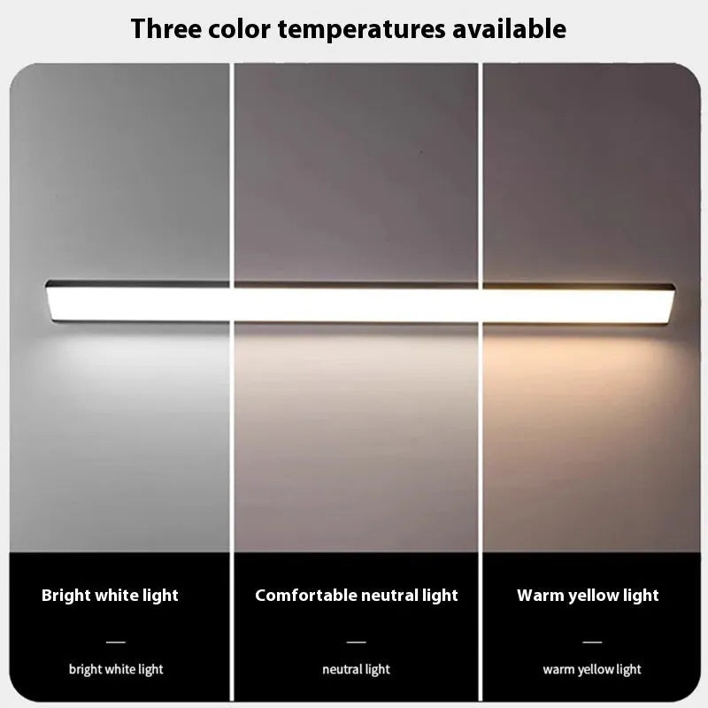 Modern LED strip wall lamp black aluminium body PC shade 150cm 48W indoor