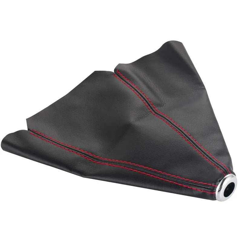 Black PU leather dirt-proof gear lever cover with coloured stitching line options displayed