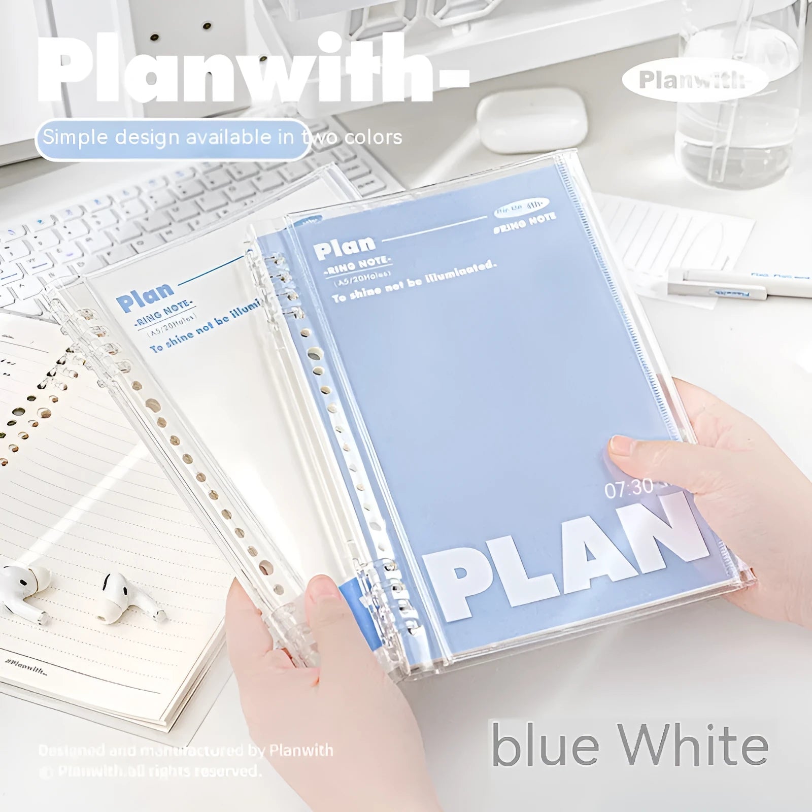 A5 PVC can store loose spiral notebook in white or blue colour with spiral binding