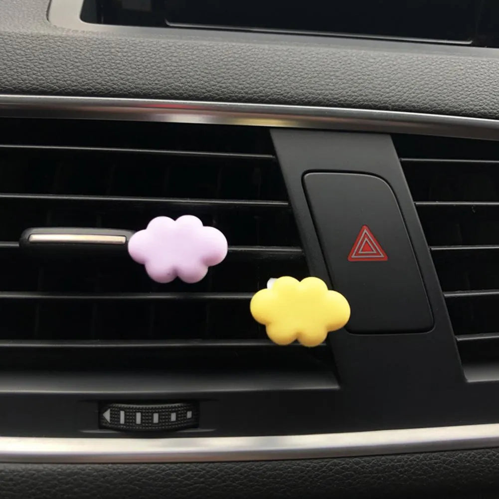 Resin car fragrance clip with cartoon cloud design in six colour options for vehicle air vents