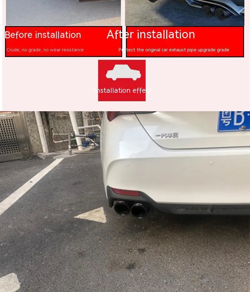 Black carbon fibre car exhaust pipe with dual outlet nozzle tail design