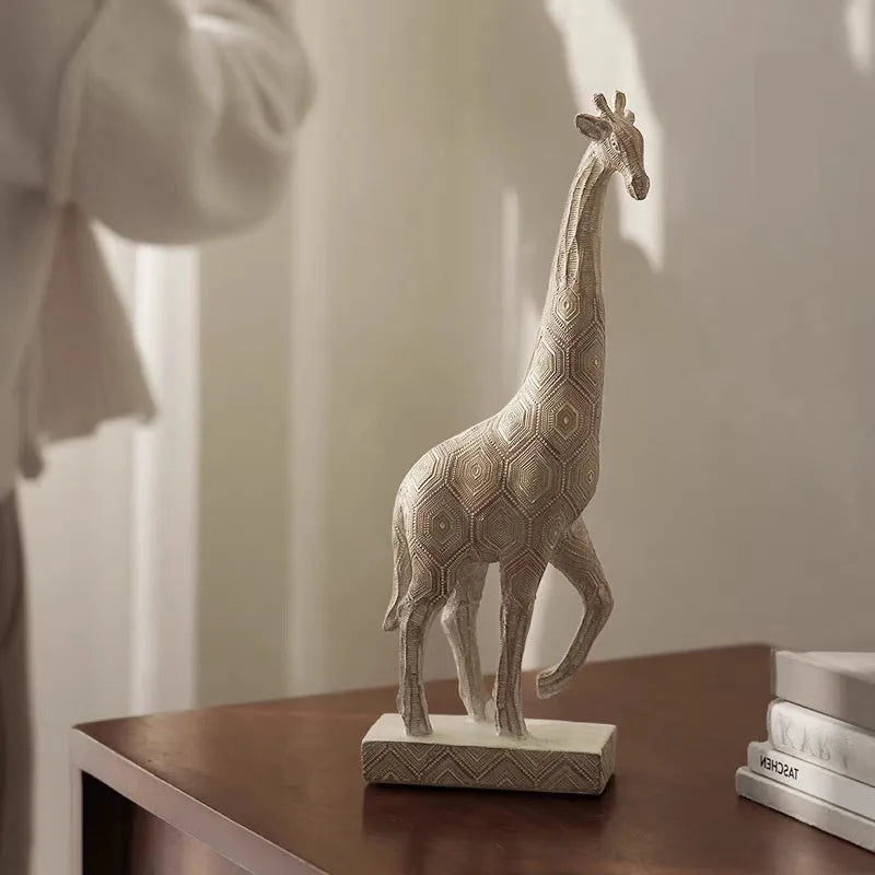 Wood colour European-style giraffe resin decoration figure on display