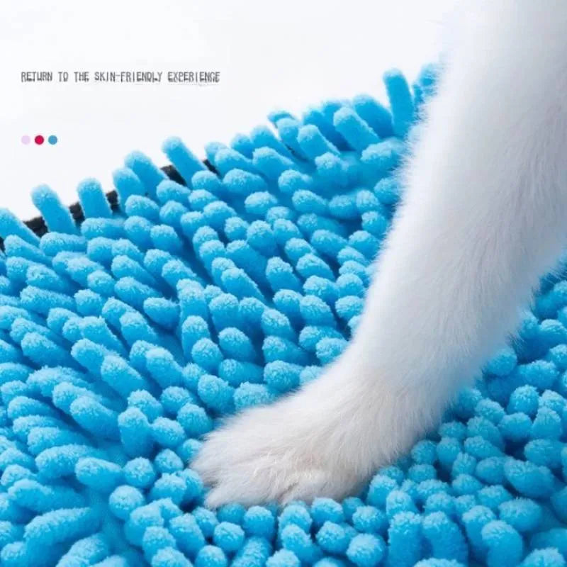 Pet bath towel for dogs and cats measuring 62cm by 23cm in fibre absorbent material