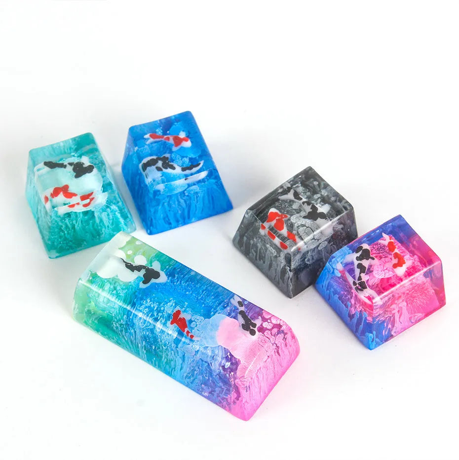 Resin keycap with koi fish and scenery print for Cherry MX mechanical keyboard