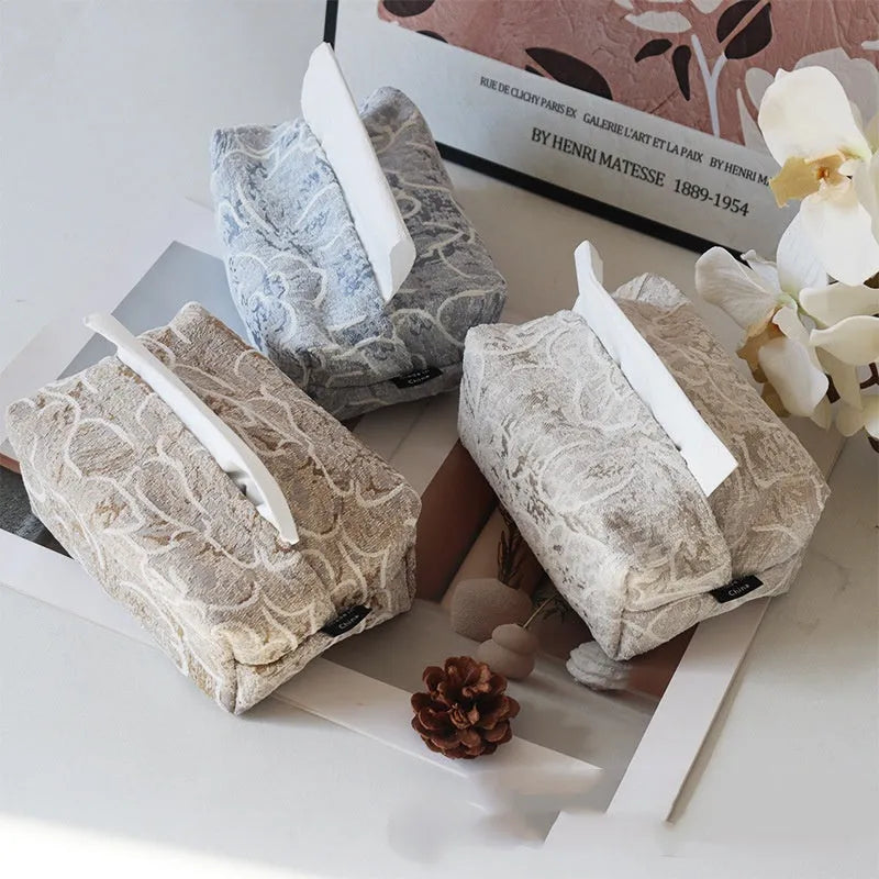 New Chinese style cotton fabric tissue box with rose floral patterns in beige, blue, or brown colour options