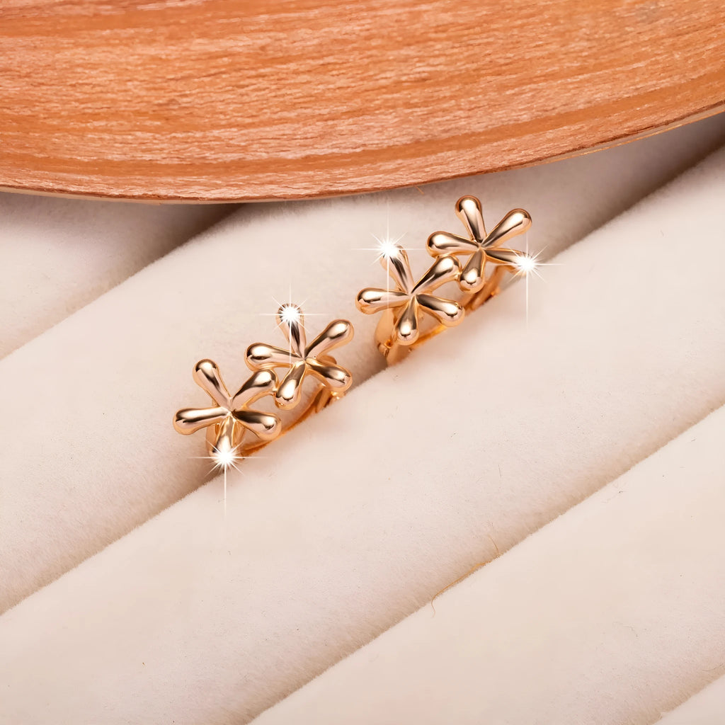 Rose gold circular earrings with waterdrop flower design for women