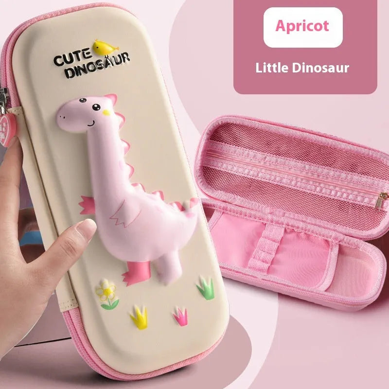 3D leather pencil case with decorative design options including astronauts, dinosaurs and mermaids