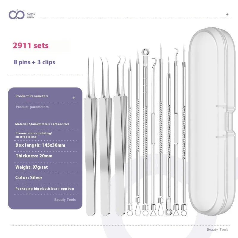 4-piece metal acne needle set with ultra fine pointed tips for precise skin treatment applications
