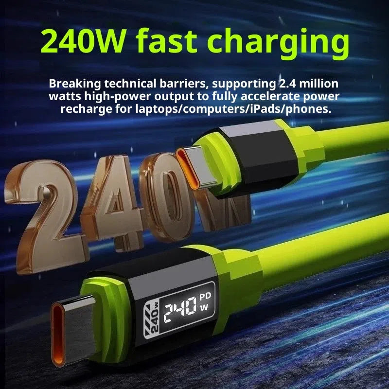 Blue braided 240W fast charging Type-C data cable with multiple length options