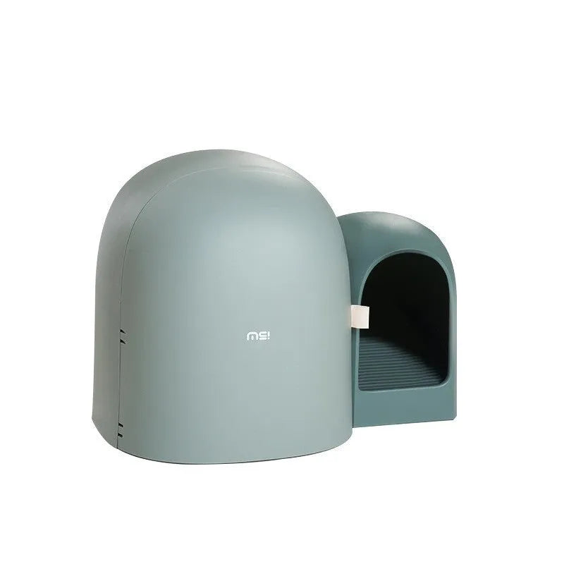 A fully enclosed oversized cat litter box in Moss Green colour, showing its large dimensions and solid ABS plastic construction.