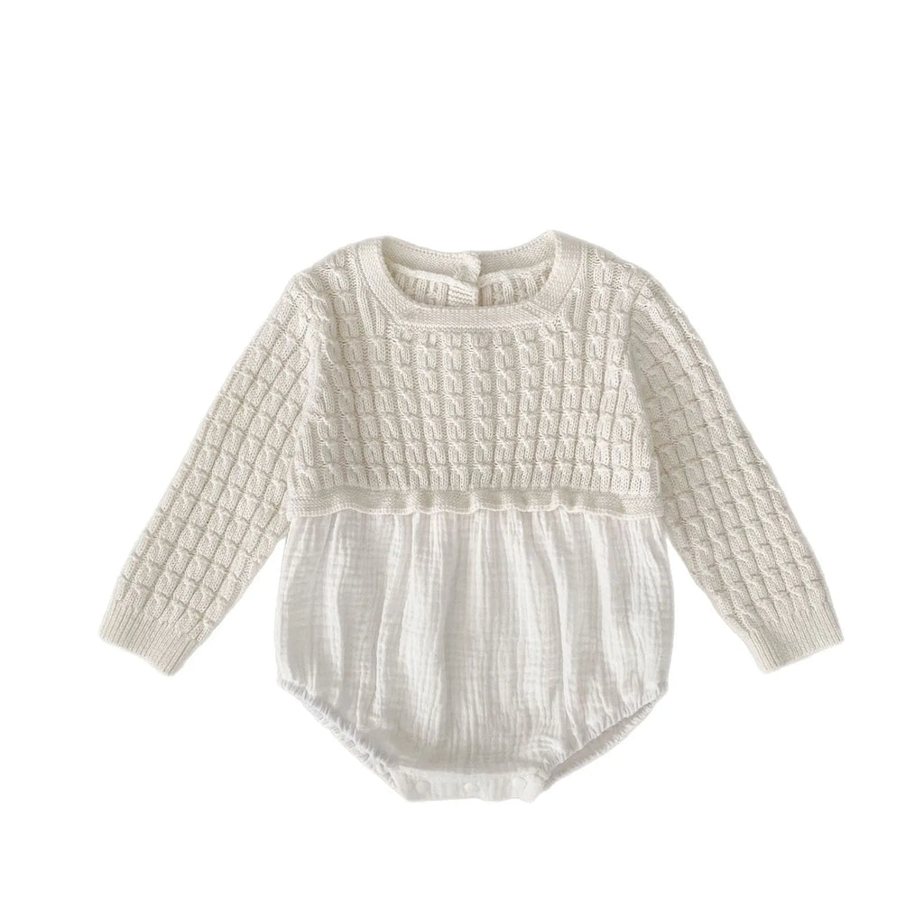 Baby girl cotton romper in milky white long sleeve pullover style