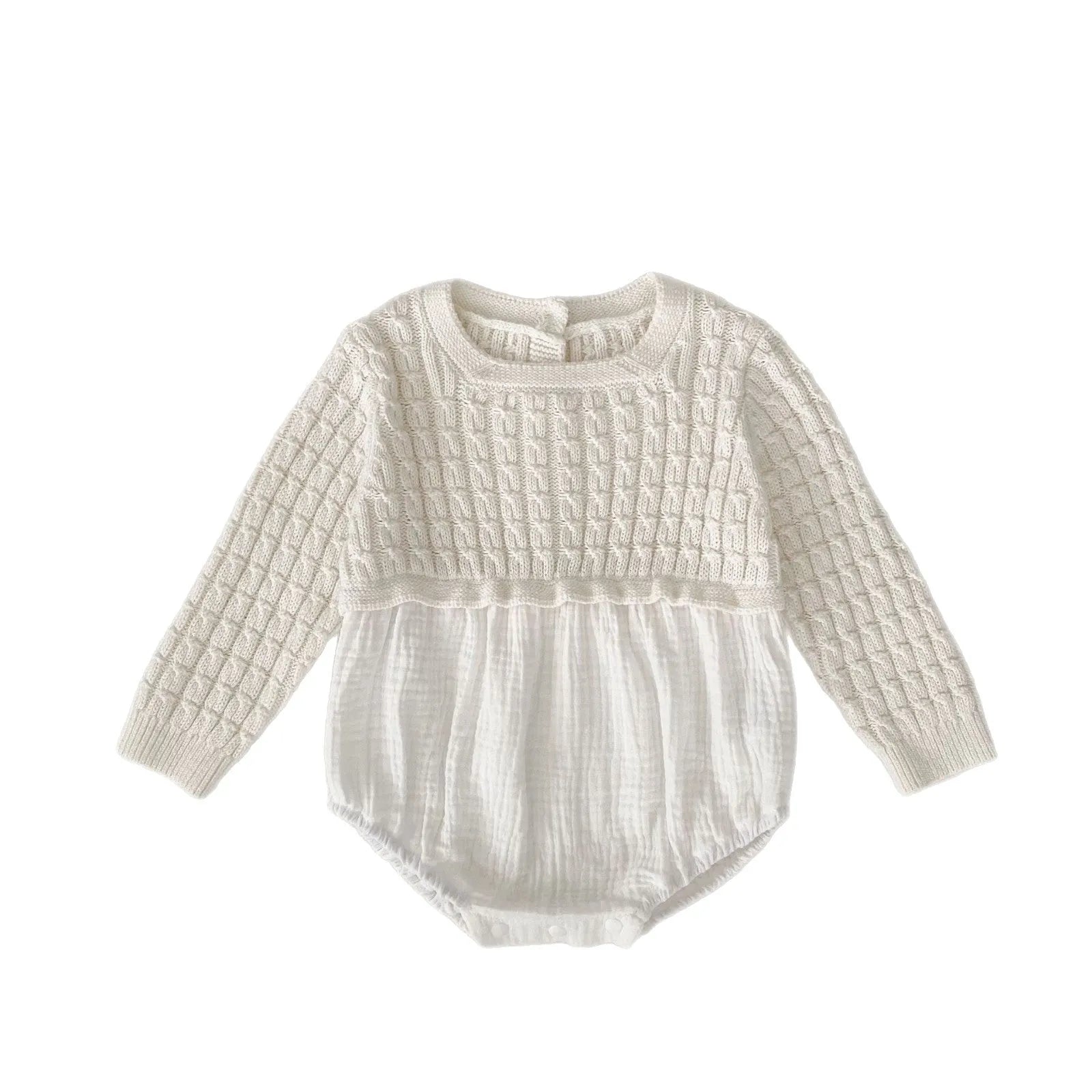 Baby girl cotton romper in milky white long sleeve pullover style