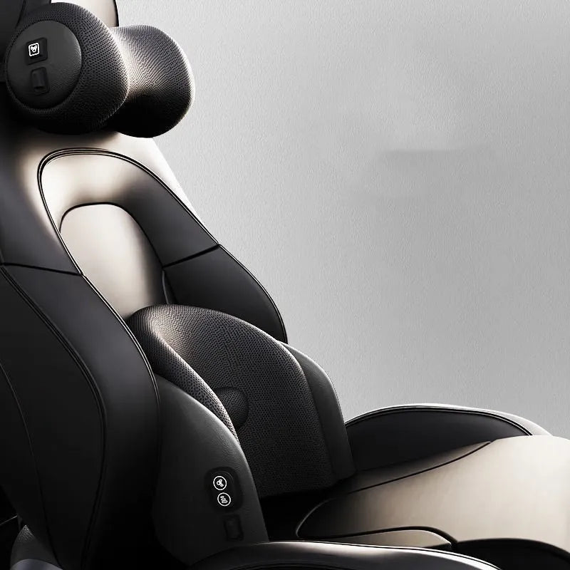 Electric car seat massage cushion in memory cotton, shown as headrest and lumbar support