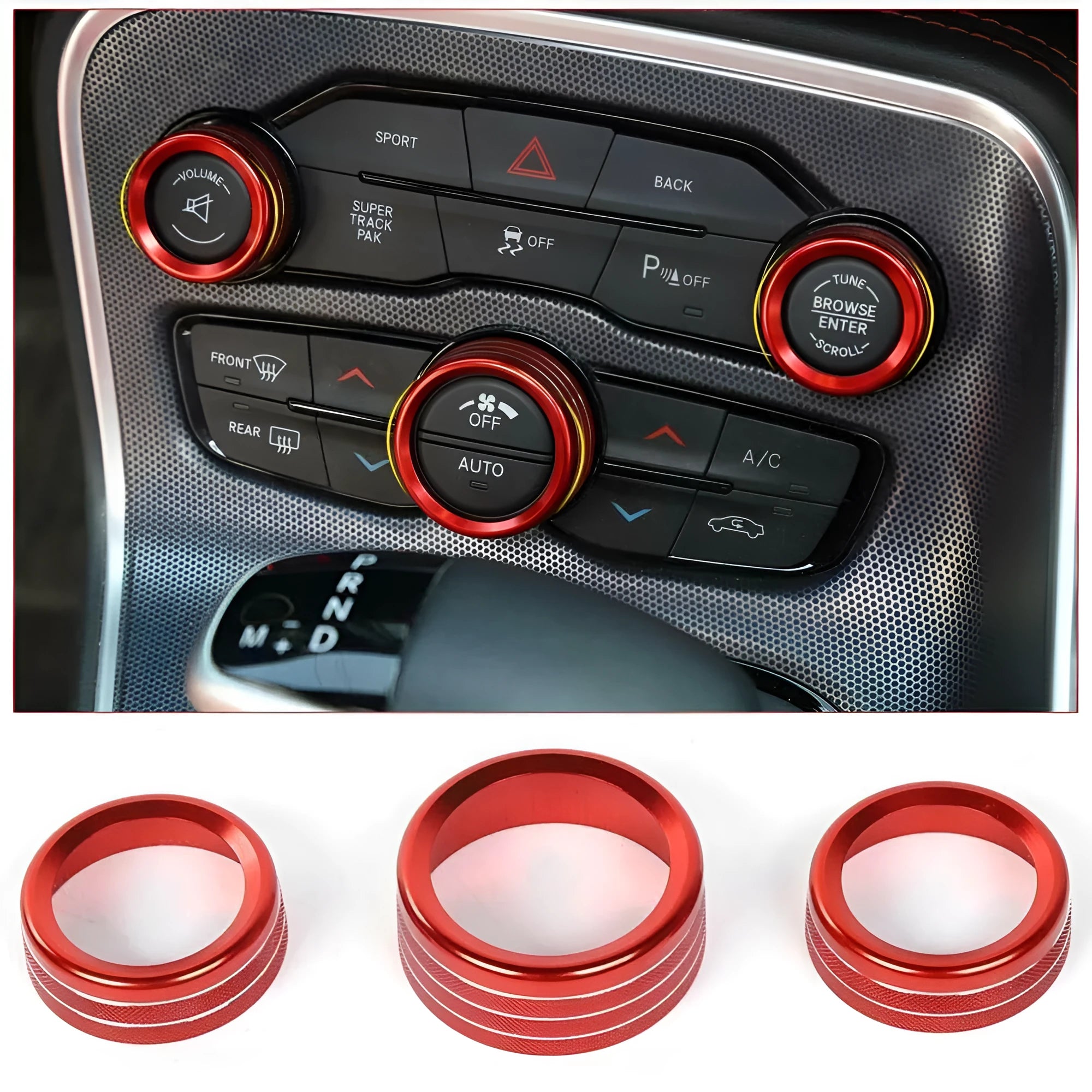 Aluminium alloy decorative ring for Dodge Challenger and Grand Cherokee air conditioning knob