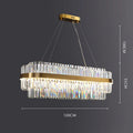 Stainless steel and crystal multi-head chandelier light with adjustable height for ceiling.
