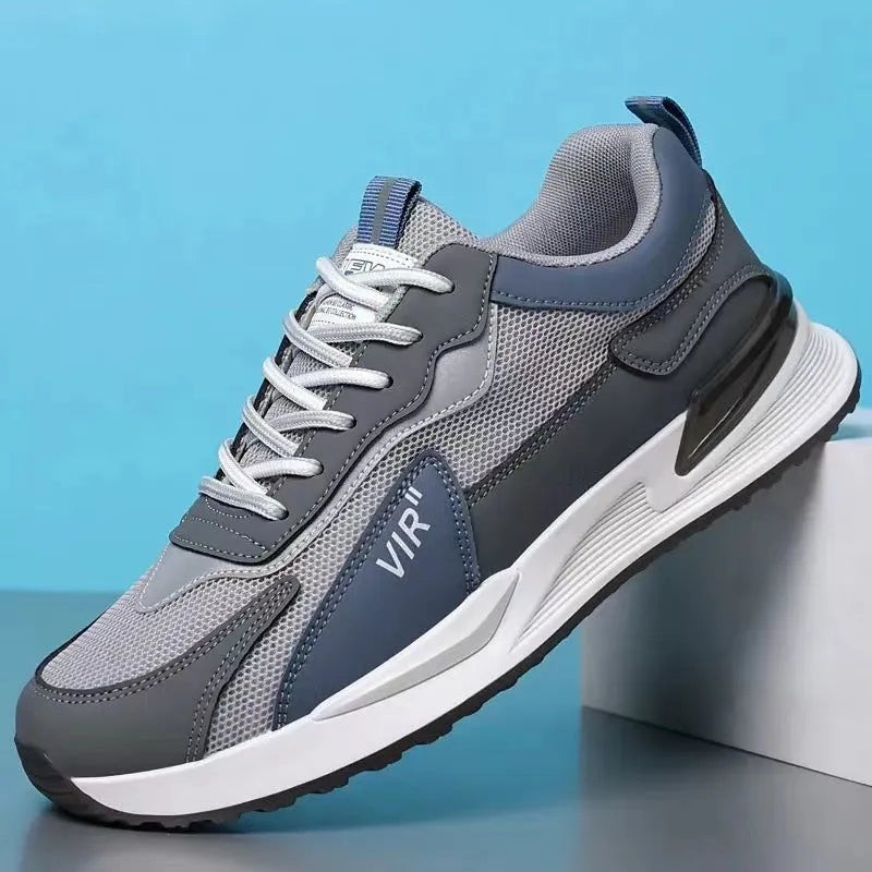 Men's colour block mesh lace-up sneakers in low-top style with round toe.