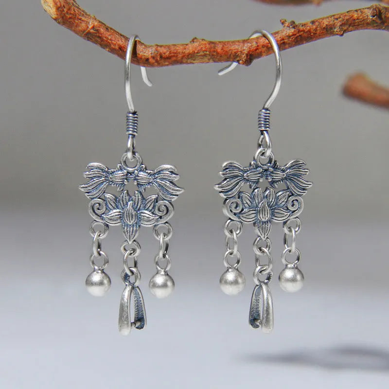 Handmade 925 sterling silver koi fish earrings on ear hook style with silver colour finish
