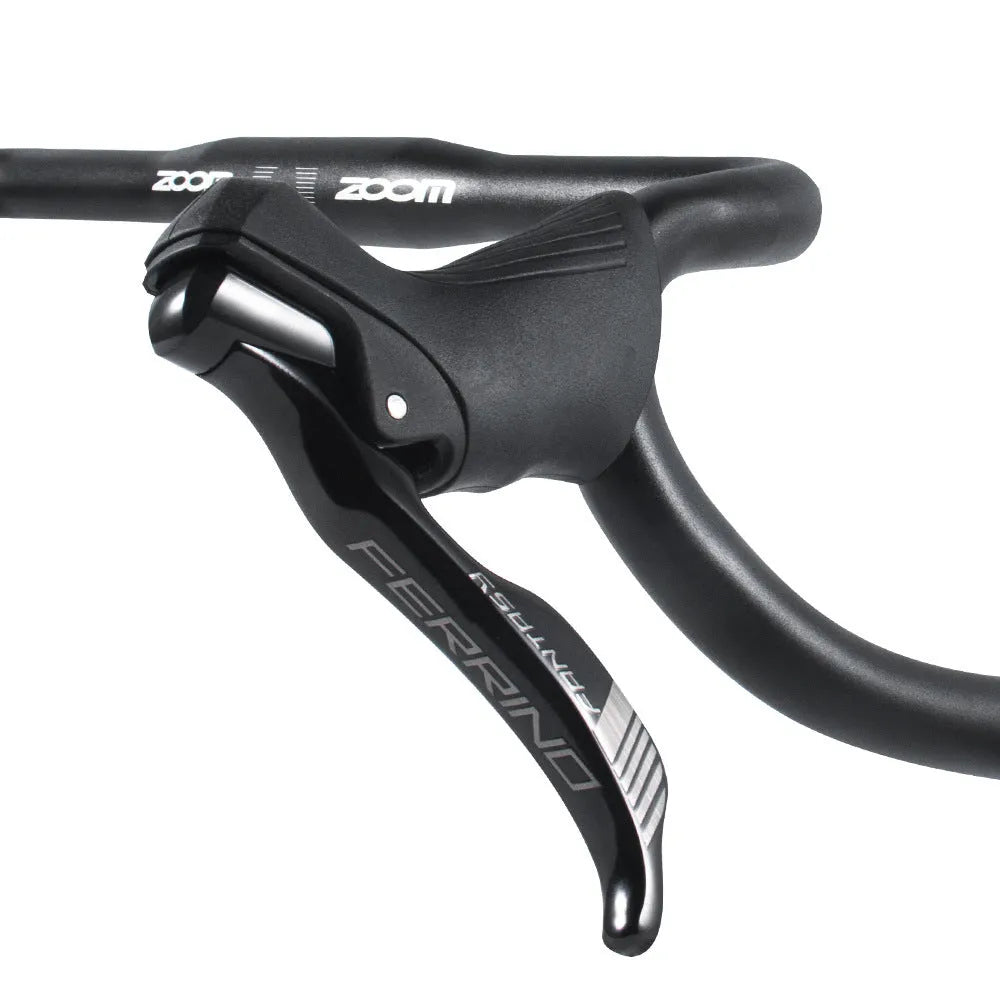 Black aluminium alloy bent handlebar for road bikes with 420mm width and 31.8mm clamp