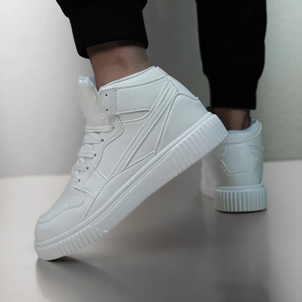 Men's white round toe casual shoes with a microfiber upper for autumn and winter