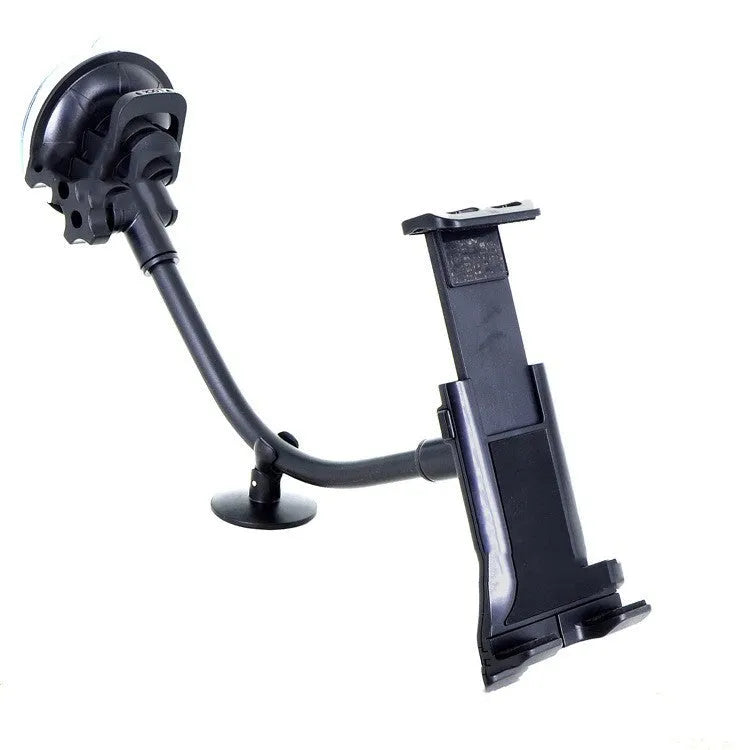 Black vehicle-mounted tablet bracket with adjustable lifting mechanism and long suction cup for 4-12 inch devices