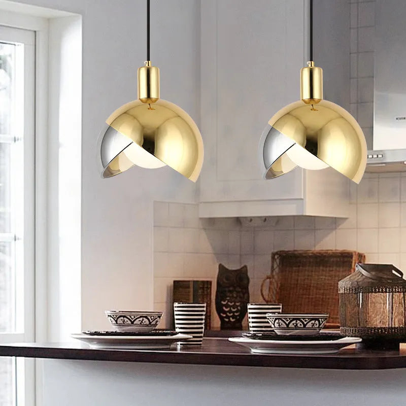 Simple 20cm iron droplight pendant lamp in champagne gold or rose gold with warm LED light