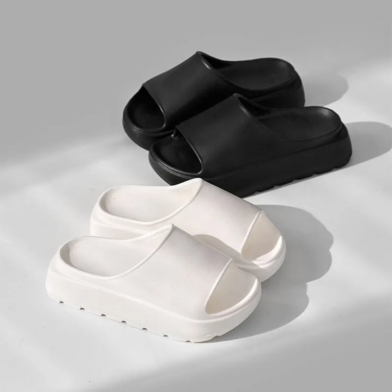 Women's fish mouth beach slippers with thick EVA soles in beige, black, khaki or rose red colours
