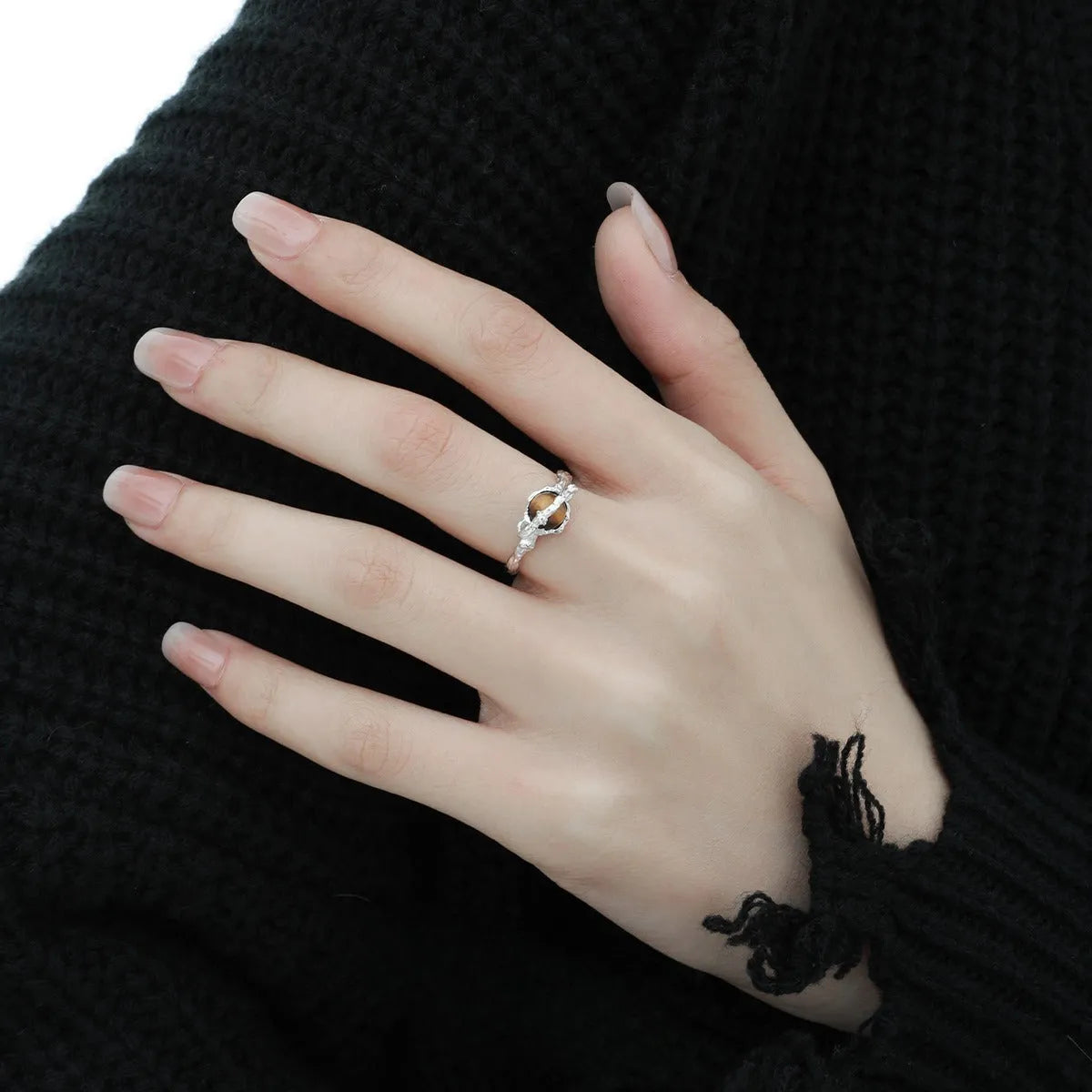 Silver Saturn-themed adjustable open ring with white gold electroplated finish for women.