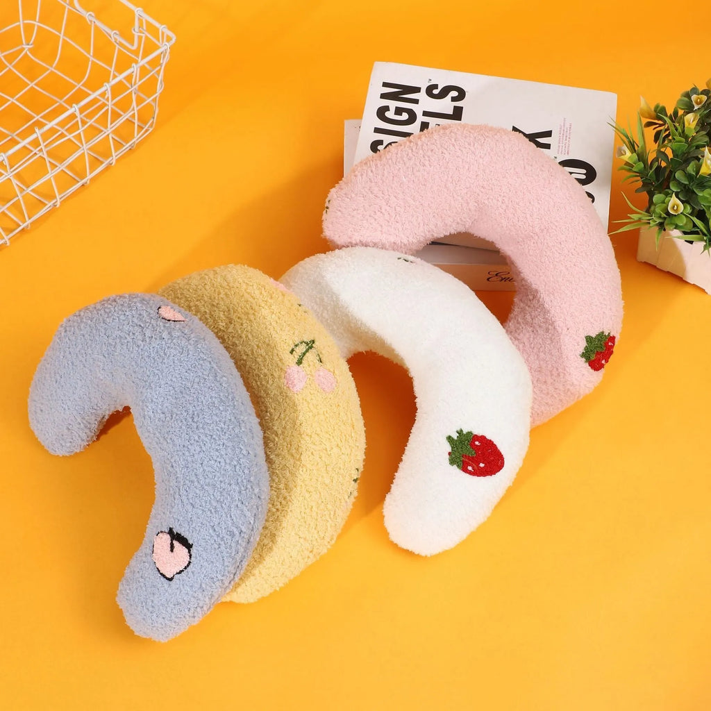Half moon U-shaped cartoon pet pillow for cats and dogs in blue cloth fabric